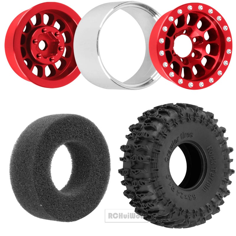 عجلات وإطارات RCHuiWow 1.0 بوصة Beadlock RC لـ 1/18 TRX4M، 1/24 Axai1 SCX24 RC Crawler، 1.0 إطارات Beadlock مع عجلات ألمنيوم 1.0 RC Beadlock Rims، 4 قطع، أحمر - Image 5